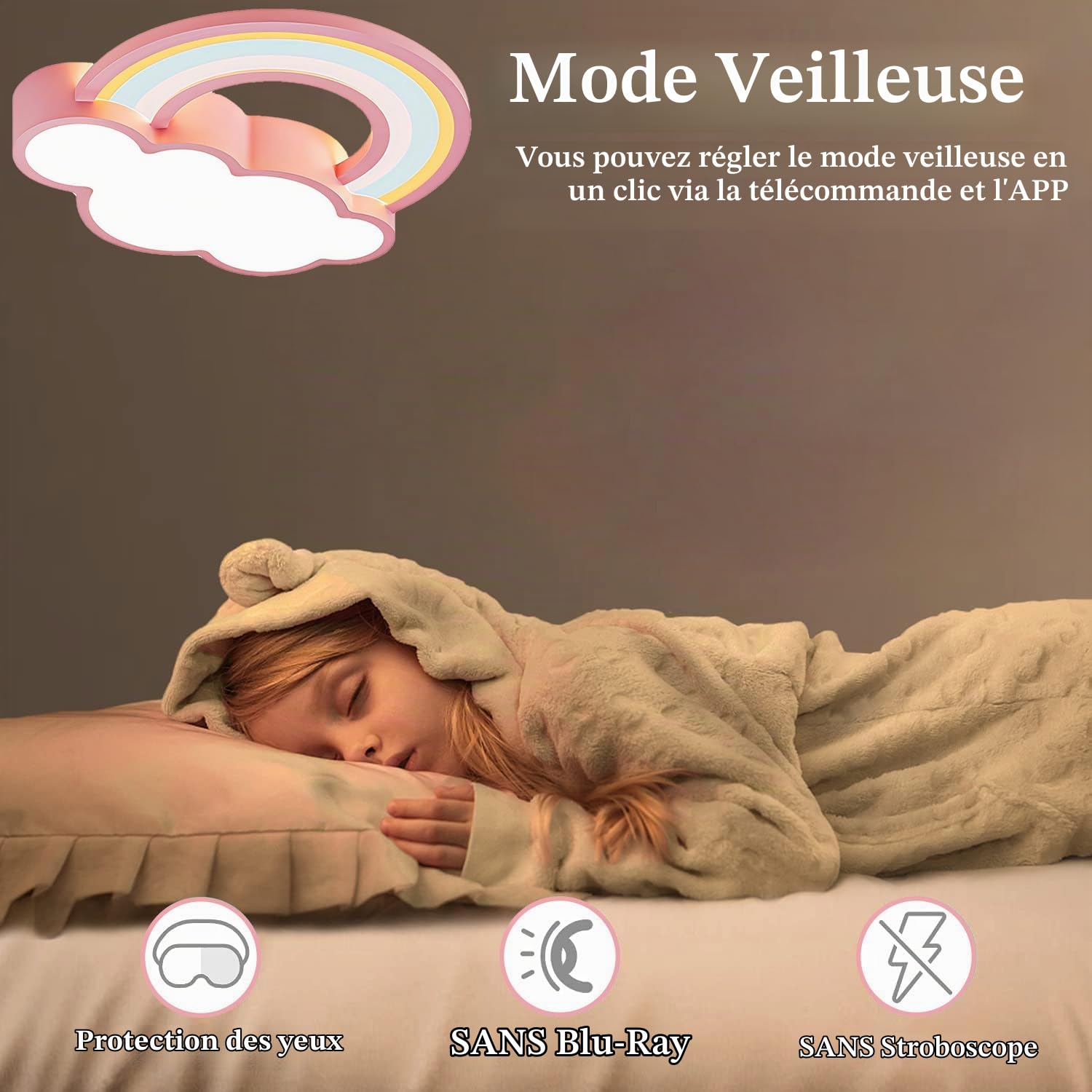 KZT LED Lampe de Plafond Dimmable avec Télécommande 48W Plafonnier Nuage Arc-En-Ciel Éclairage de Plafond Moderne Garçon Et Fille Chambre D'enfants pour Chambre à Coucher Salon Bureau Hôtels, Rose