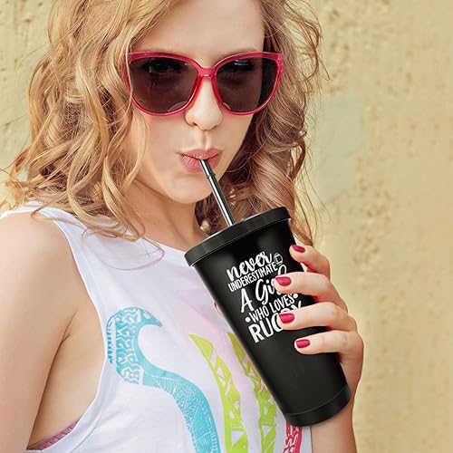 Miniatura 6 de Funny Tumbler Tumbler Rugby, Never Underestimate A Girl Who Plays Rugby Reusable Tumbler With Lid And Straw,Gifts For Friends,Insulated Tumbler With