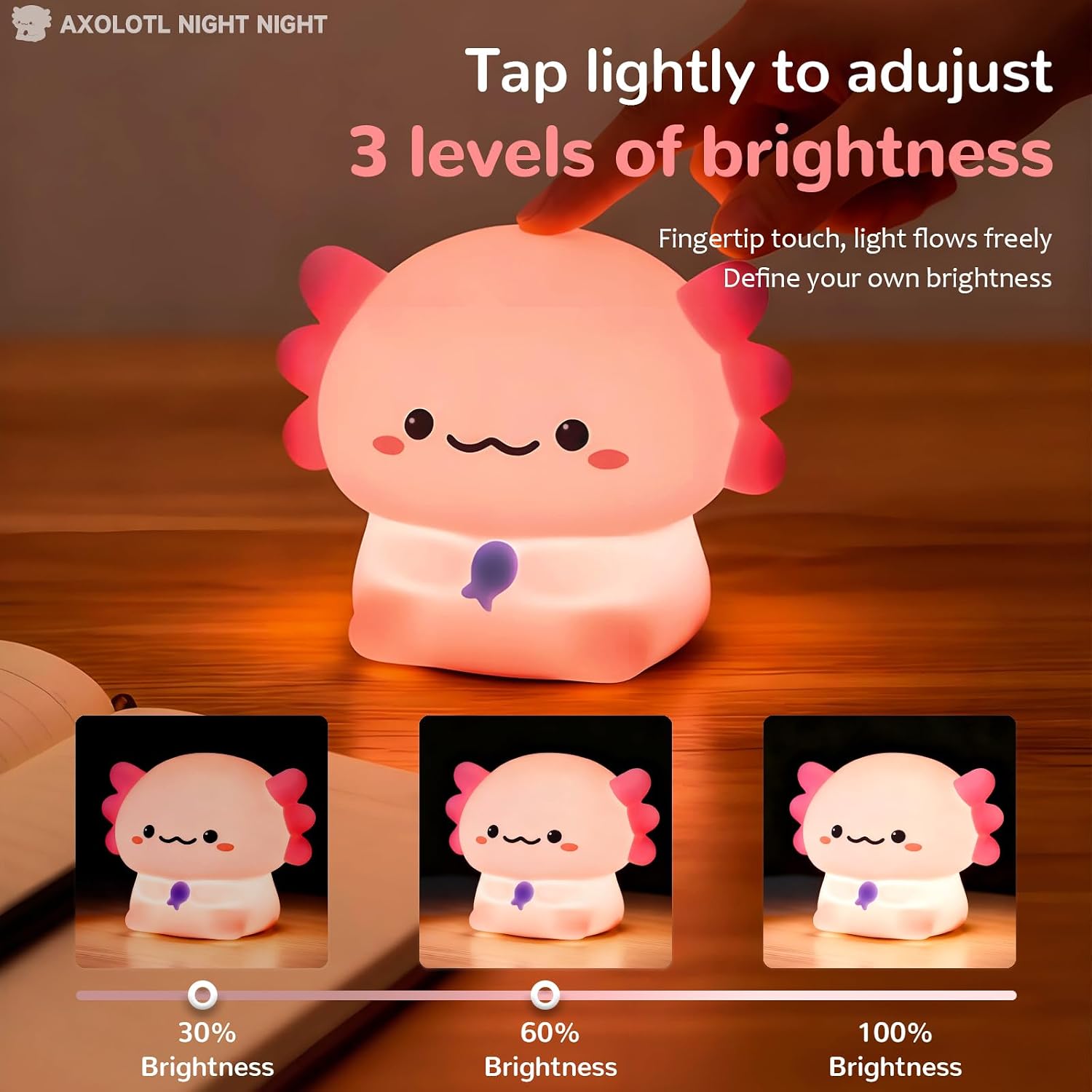 Axolotl Night Light, Kids Rechargeable LED Night Lamp with Timer image 3