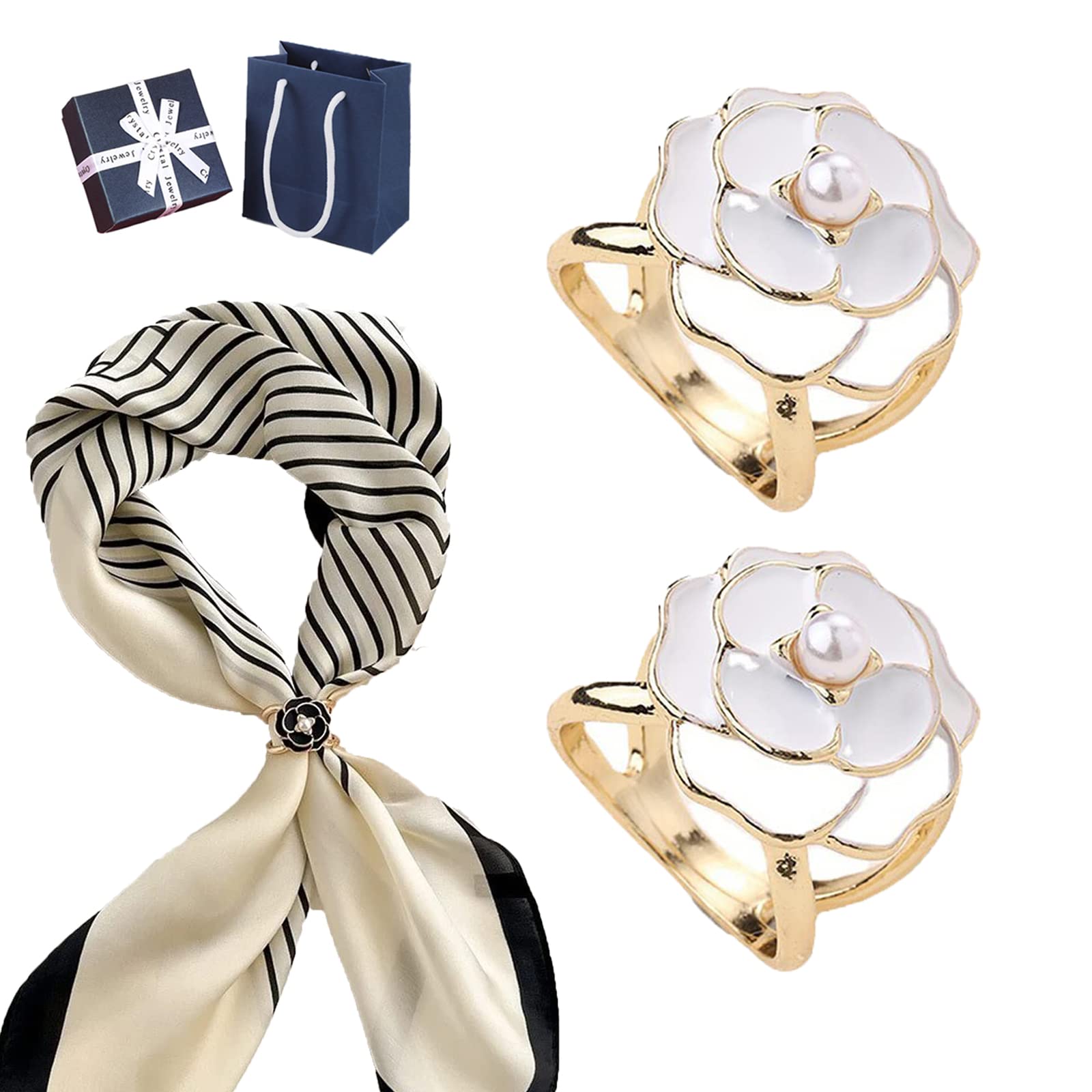 4-Piece Elegant Pearl Floral Scarf Ring Clips – Adjustable Scarf Buckles For Silk Scarves & Shawls - View #7