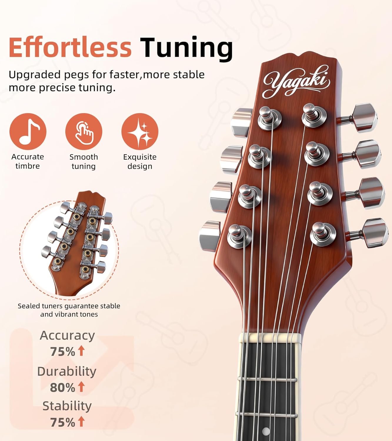 Mandolin Musical Instrument A Style, Acoustic Mandolin Instrument Kit Italian 8 String for Professional Beginners Adults Teens Youth Kids, Sunburst, Glossy