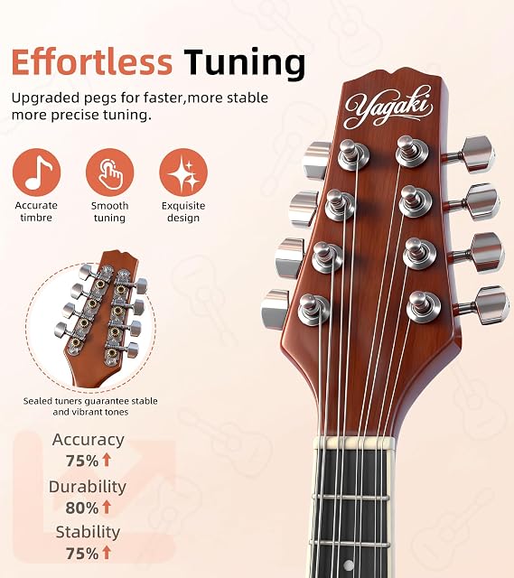 Mandolin Musical Instrument A Style, Acoustic Mandolin Instrument Kit Italian 8 String for Professional Beginners Adults Teens Youth Kids, Sunburst, Glossy