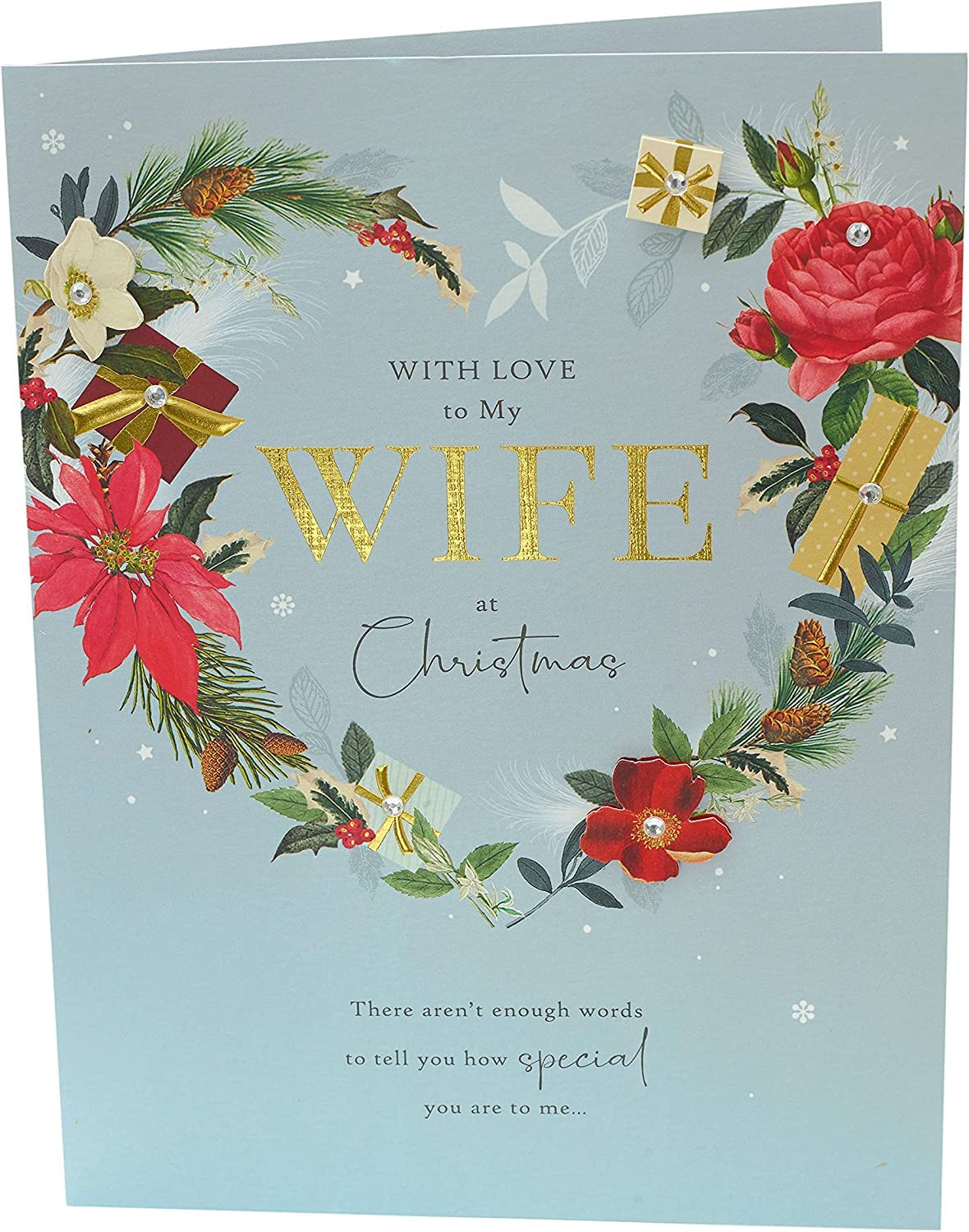UK Greetings Christmas Card for Wife - Festive Heart Design, gold, 210x275mm - Image 4