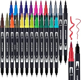 APOGO Colouring Pens for Adults & Kids, 24 Felt Tip Pens, Dual Tip Brush Pens for Colouring, Lettering, Drawing, Bullet Journal, Coloured Pens for Adult Colouring Books, Adult Colouring Pens