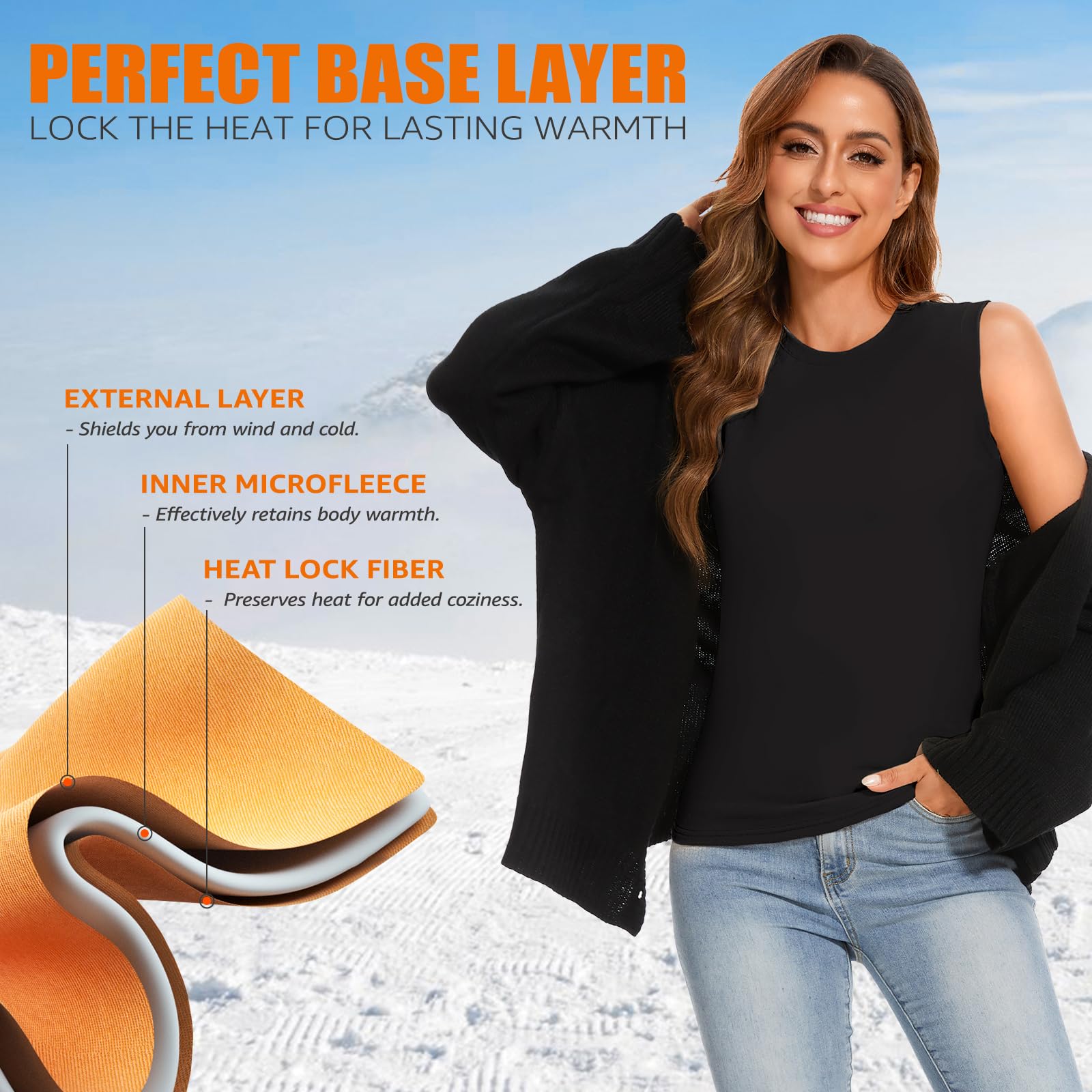WOWENY Maillot de corps thermique pour femme - Sans manches - Chaud - En polaire - Col rond - Sous-vêtements thermiques - Confortable - Doux - Couche de base pour l'hiver