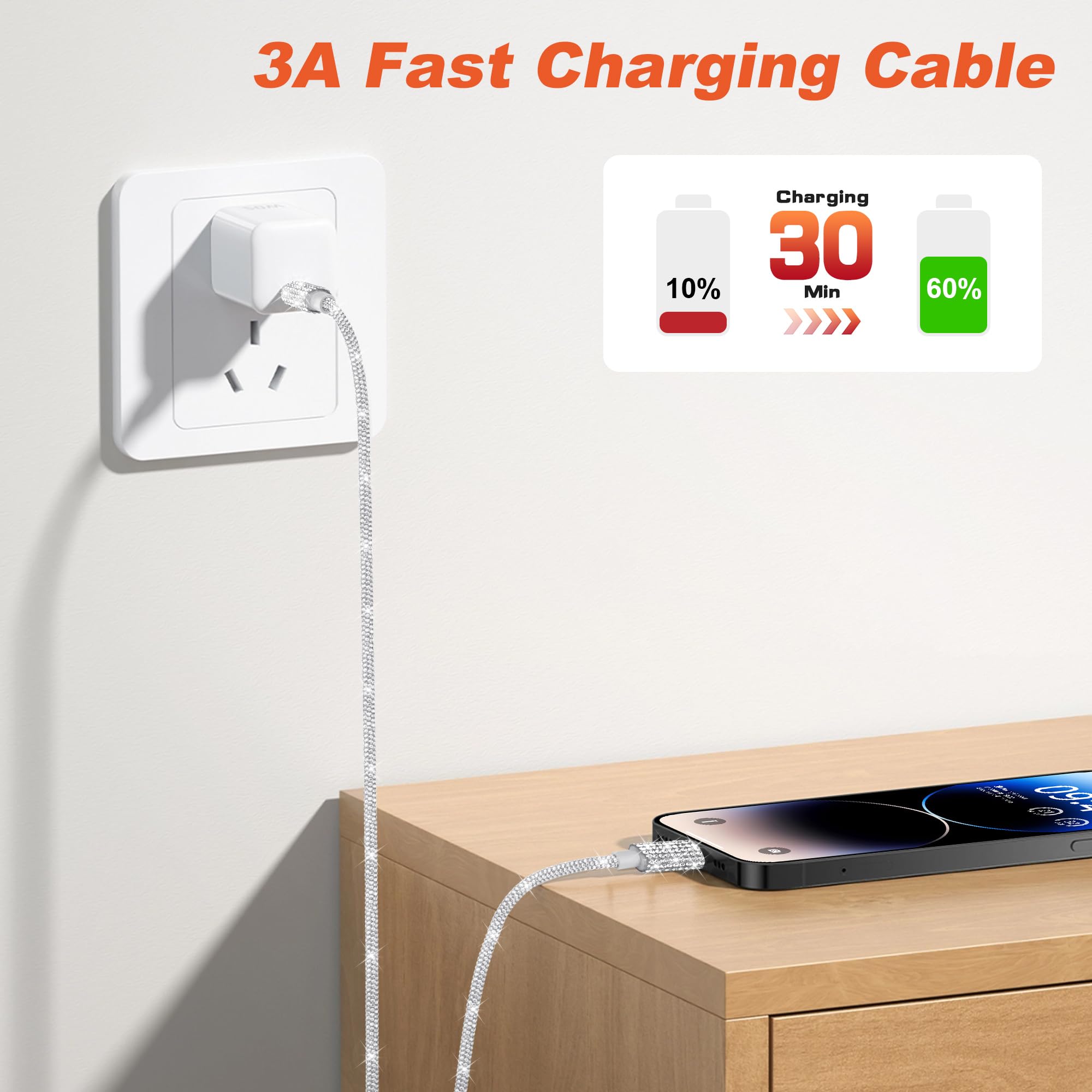 Vofolen For IPhone Charger Cable 3.3FT 1M USB Cable Cute Beaded Phone Charger Valentines Gifts For Her Girls Kids 60W/3A For Phone Fast Charging Cord For IPhone 14 13 12 11 Pro - View #6