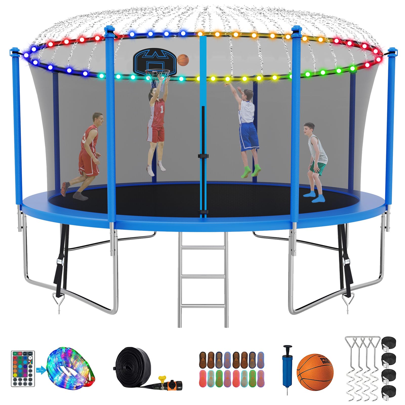 SKYUP Tranpoline 1500LBS 16 15 14 12 10 8 FT Tranpoline for 7-10 Kids and Adults, Windproof Outdoor Tranpoline with Enclosure Net, Basketball Hoop,