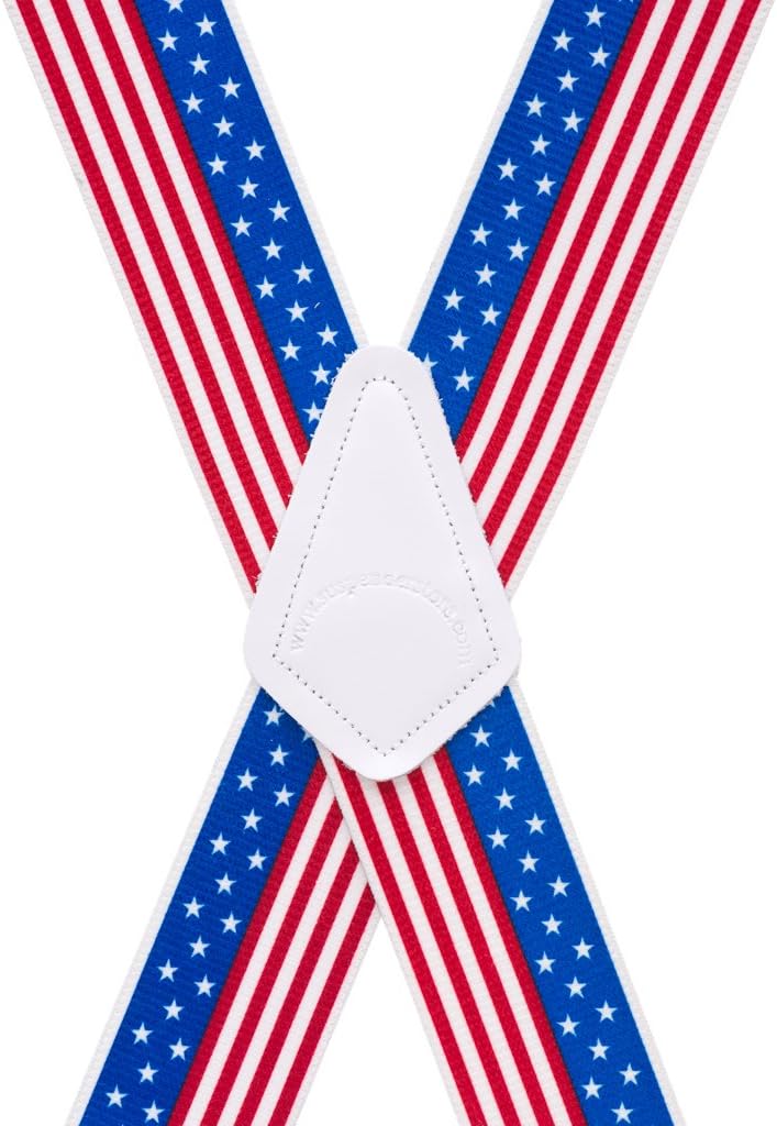 Suspender Store Novelty USA Stars & Stripes Design Suspenders - 2-Inch Wide Elastic - Pin Clip - 4 Sizes Including Big & Tall