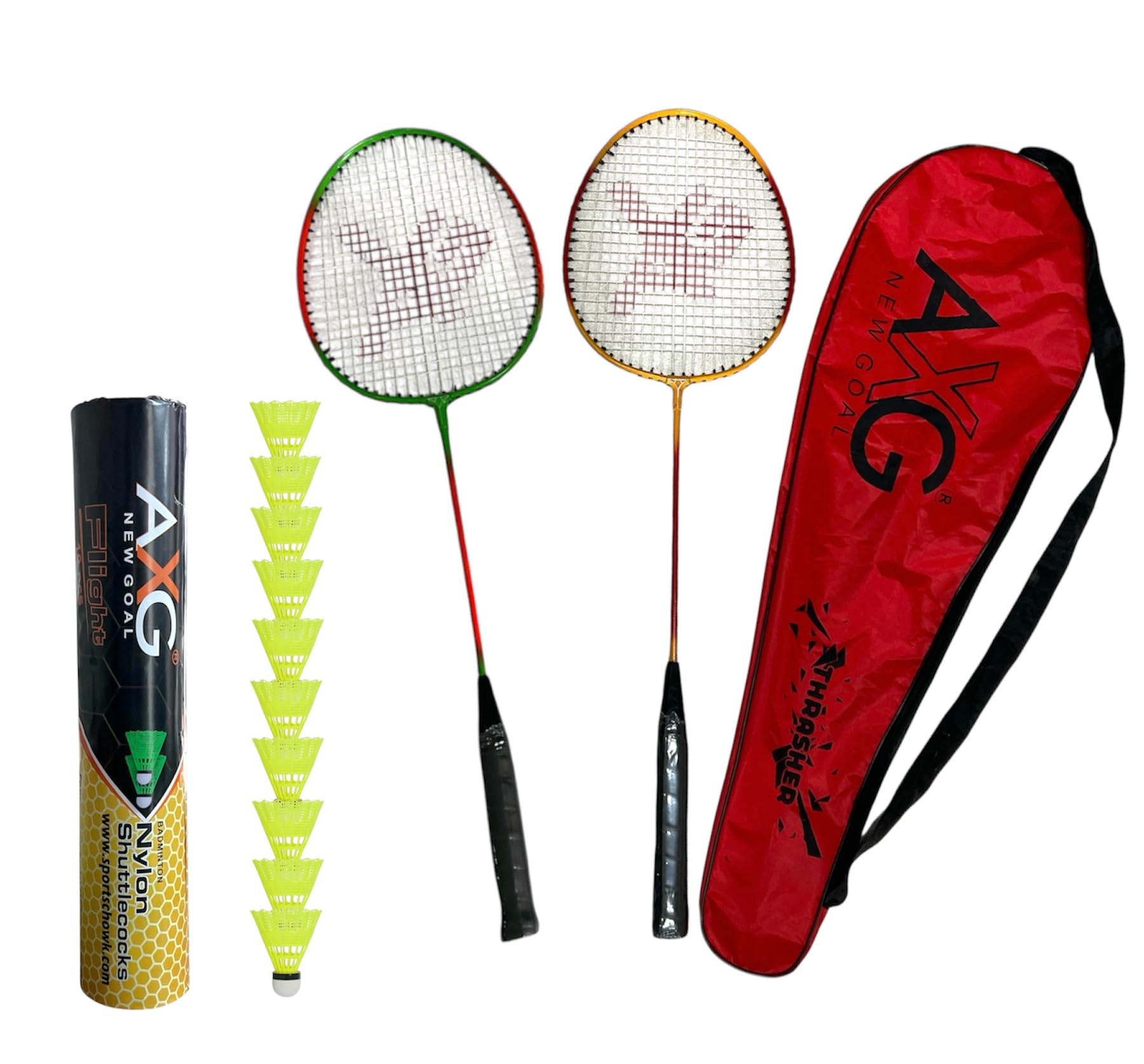 thrasher rackets set of 2 with cover & 10 shuttles badminton kit (multi)