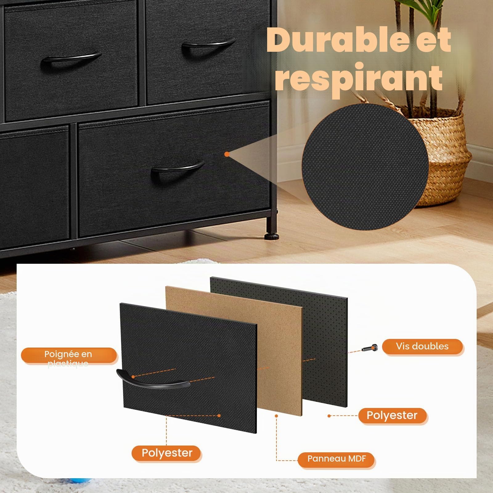 Sweetcrispy NVC-5BC-24VER Commode pour Chambre à Coucher, Bois d'ingénierie, Noir, 5-Schubladen