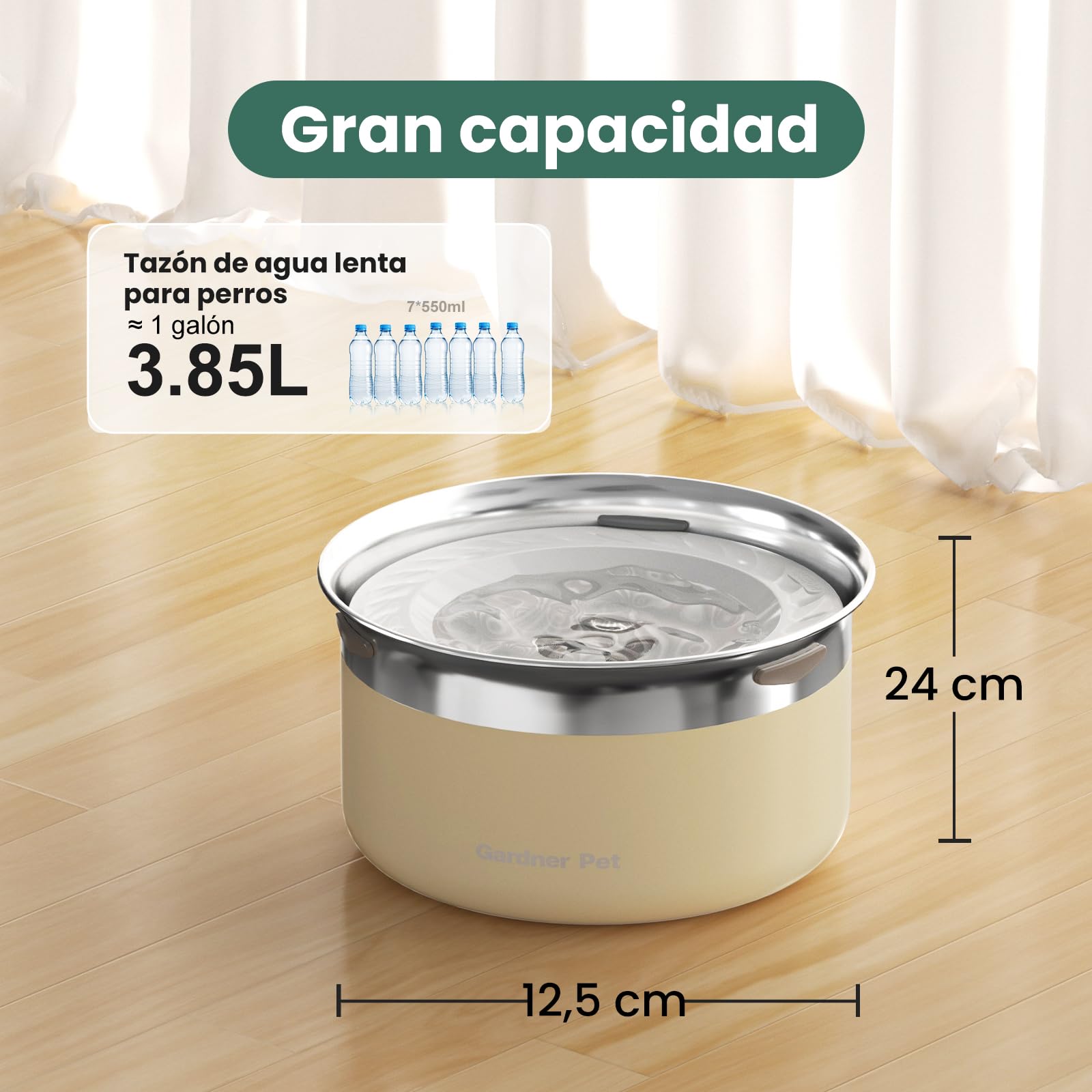 Gardner Pet Cuenco Agua Perro Antigoteo, 3,85L Cuenco para Perros de Acero Inoxidable a Prueba de Derrames, Antiatranque para Perros de Tamaño Grande, Adecuado para Interior y Exterior, Blanco