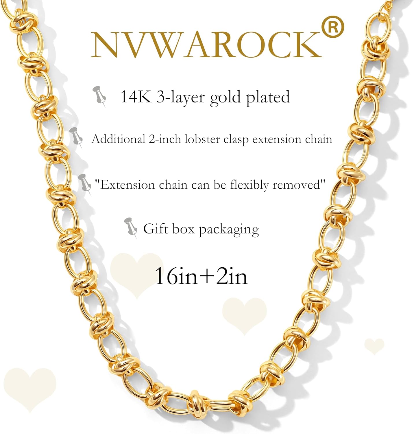 Gold Chunky Necklace for Women 14K Gold Plated Link Choker Adjustable Chain Choker Necklace Trendy Hip-Hop Non Tarnish Jewelry Gift - Image 2