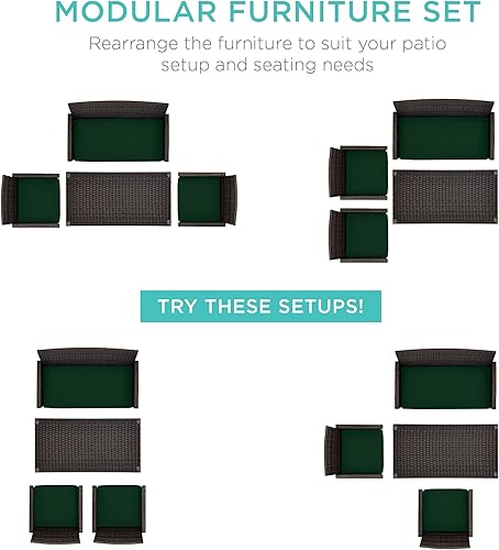 Miniatura 9 de Best Choice Products - Juego de muebles de mimbre para patio de 4 piezas para patio trasero, terraza, piscina con mesa auxiliar, cojines de asiento,