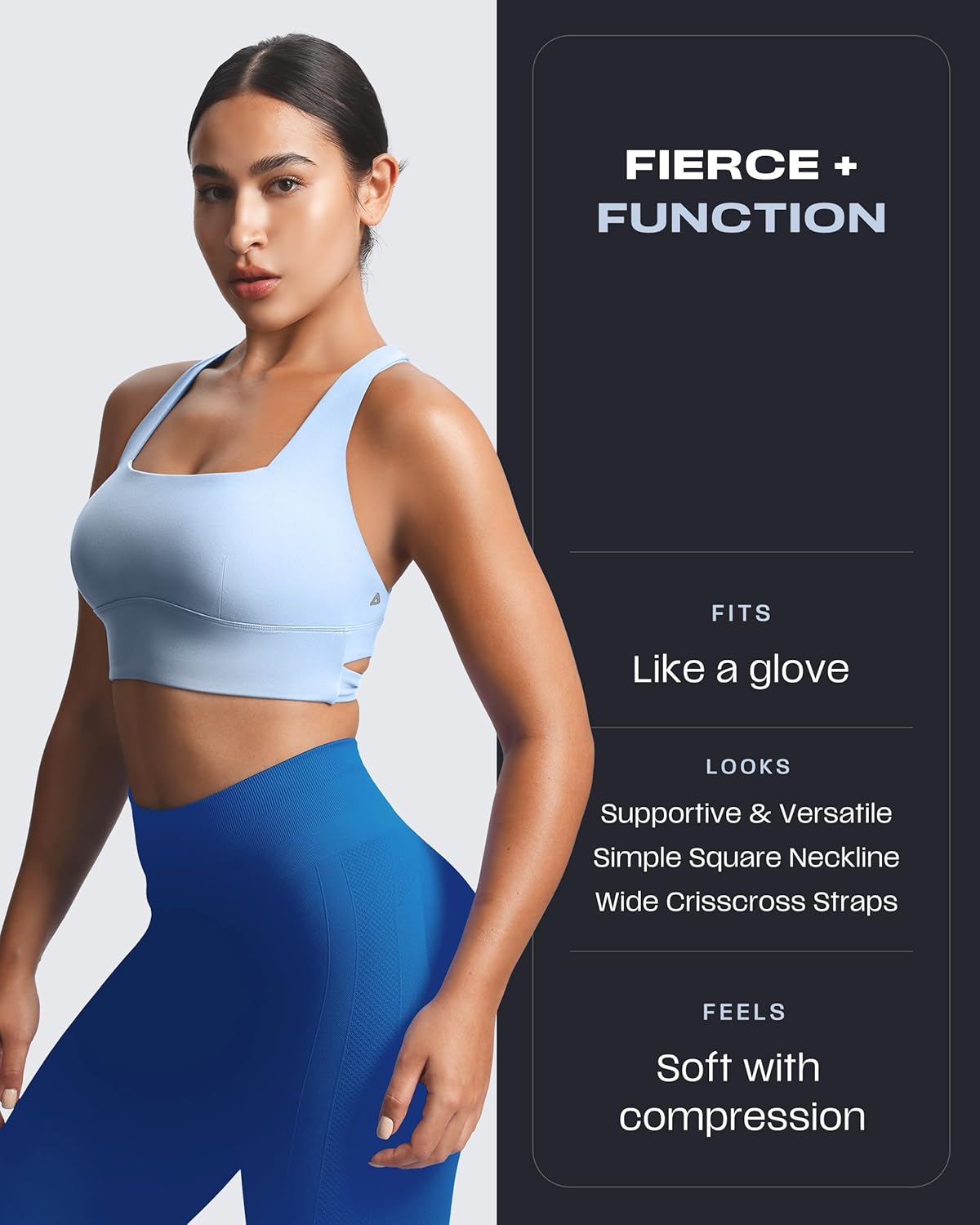 Aoxjox Women's Workout Sports Bras Square Neck Emma Longline Cross Back High Impact Fitness Training Gym Yoga Crop Tank - Image 2