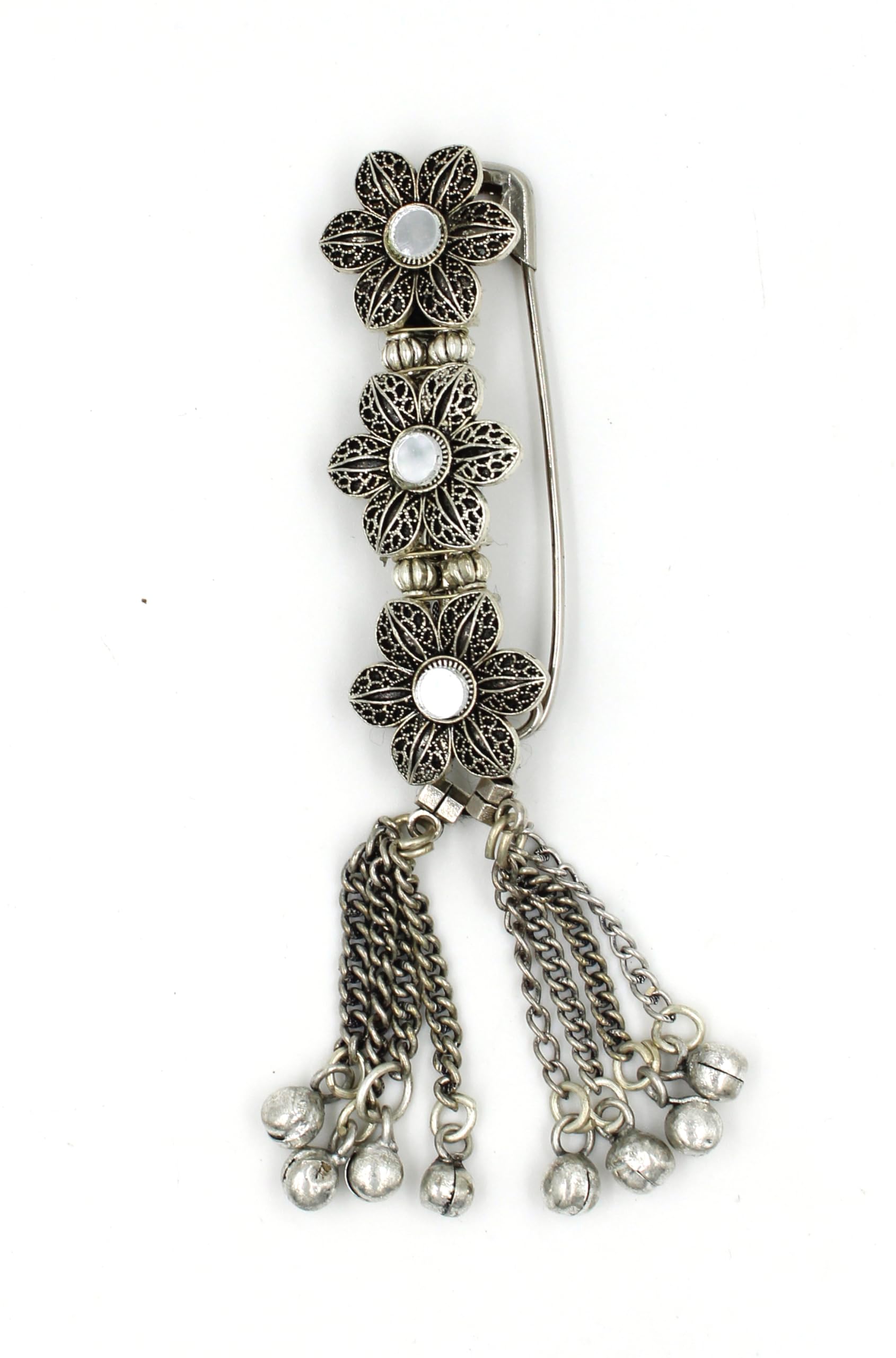 Silver Plated Saree Pin Oxidised Safety pin Fancy Women Dupatta Hijab Chunri Safety Pin s11-image-46