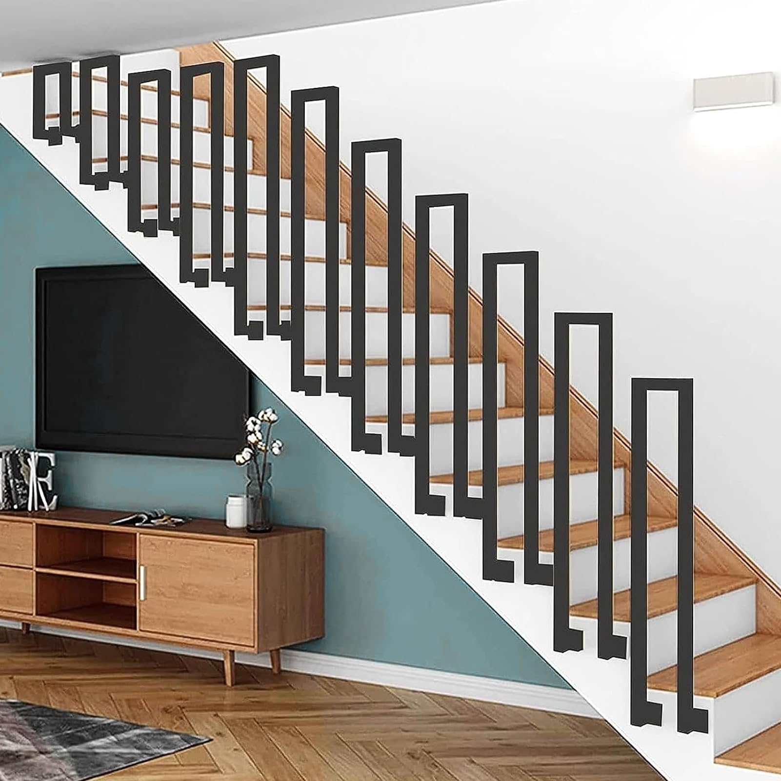 CMBSSTFC Zewnętrzne ściany montowane na schodach Schody w kształcie litery U do garażu ogrodowego Ganek Zestaw balustrad przejściowych schodów z poręczą zabezpieczającą - Poręcz do schodów