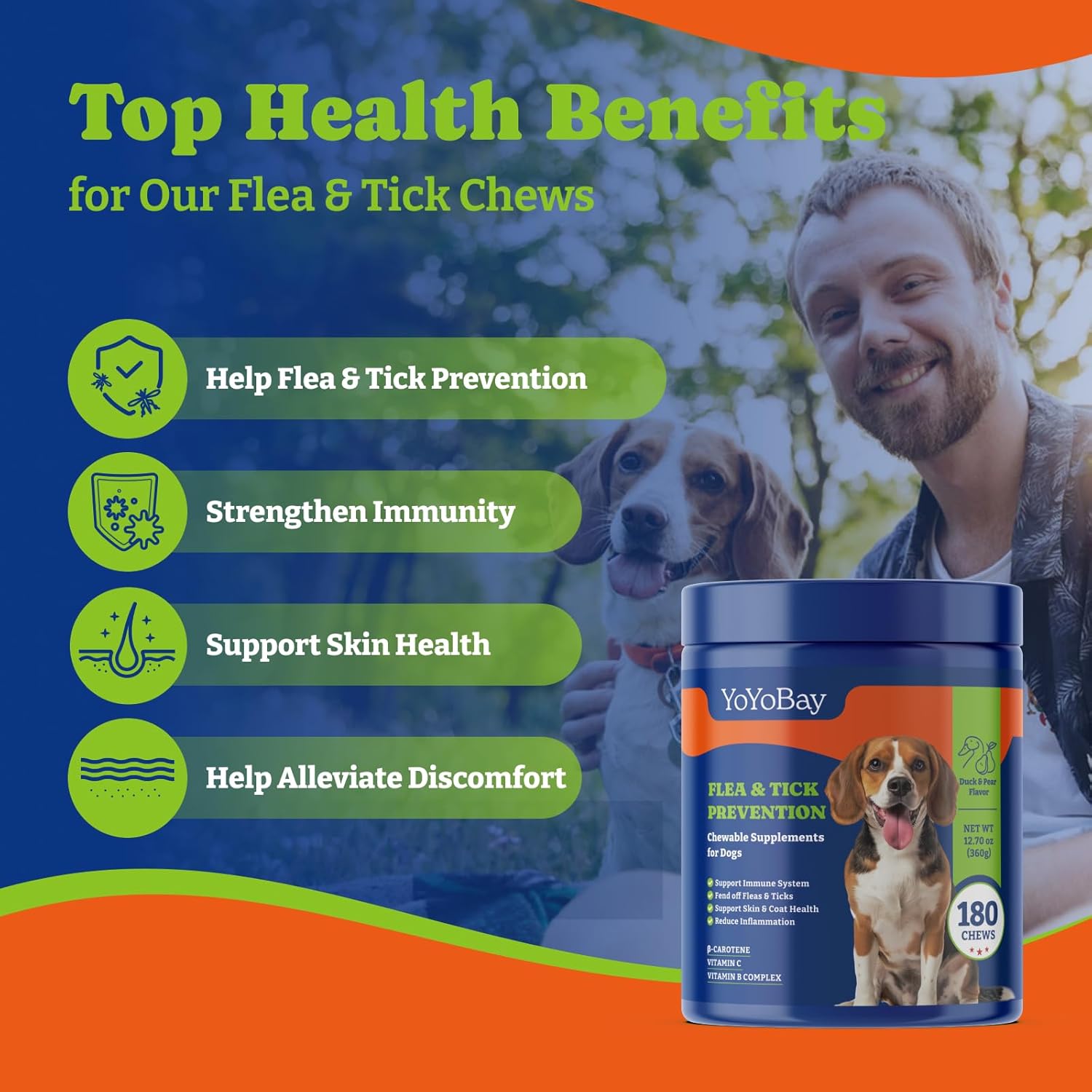 Dog Allergy Relief Chews for Immune Support & Itch Relief + Dog Flea and Tick Treatment Chewable, Natural Defense - 180 Soft Chews