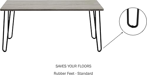 Miniatura 5 de Lavish Home Mesa de centro con patas de horquilla, decoración del hogar de estilo industrial moderno, aspecto de grano de madera y acento de acero,