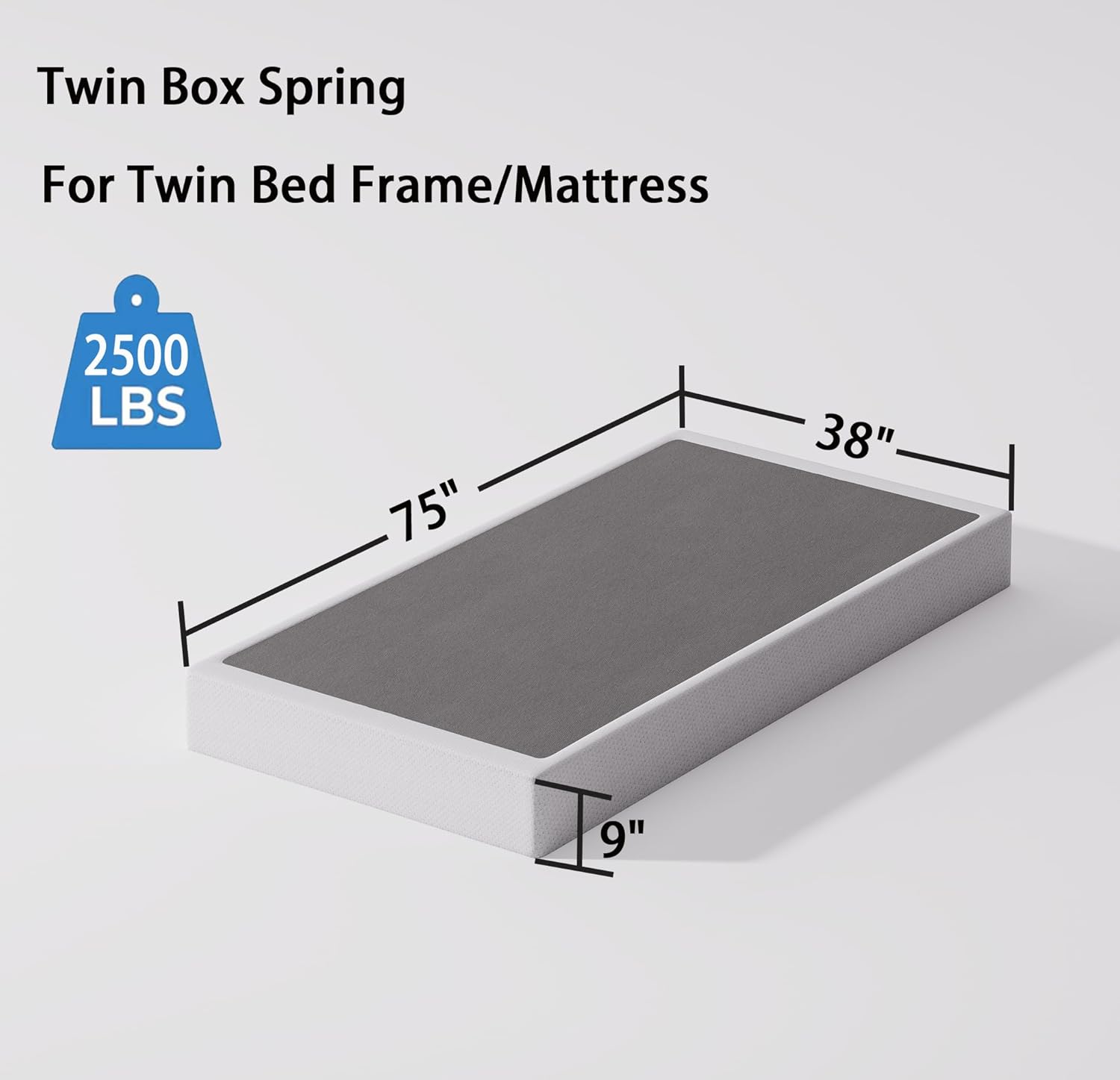 Bedsnus Twin Size Box Spring and Cover Set, 9 Inch High Profile Metal BoxSpring, Heavy Duty Structure Mattress Foundation, Noise Free, Non-Slip, Easy Assembly