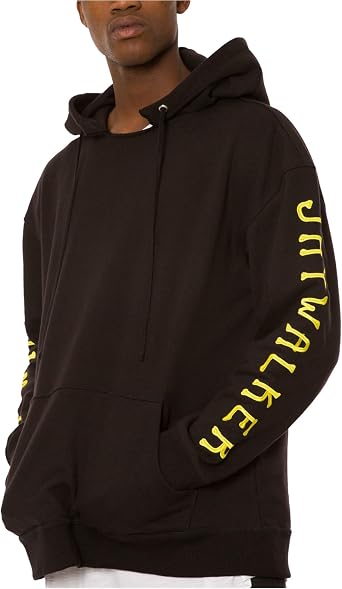 JAYWALKER Mens Medium Pullover Logo-Sleeve Hooded Sweater Black M