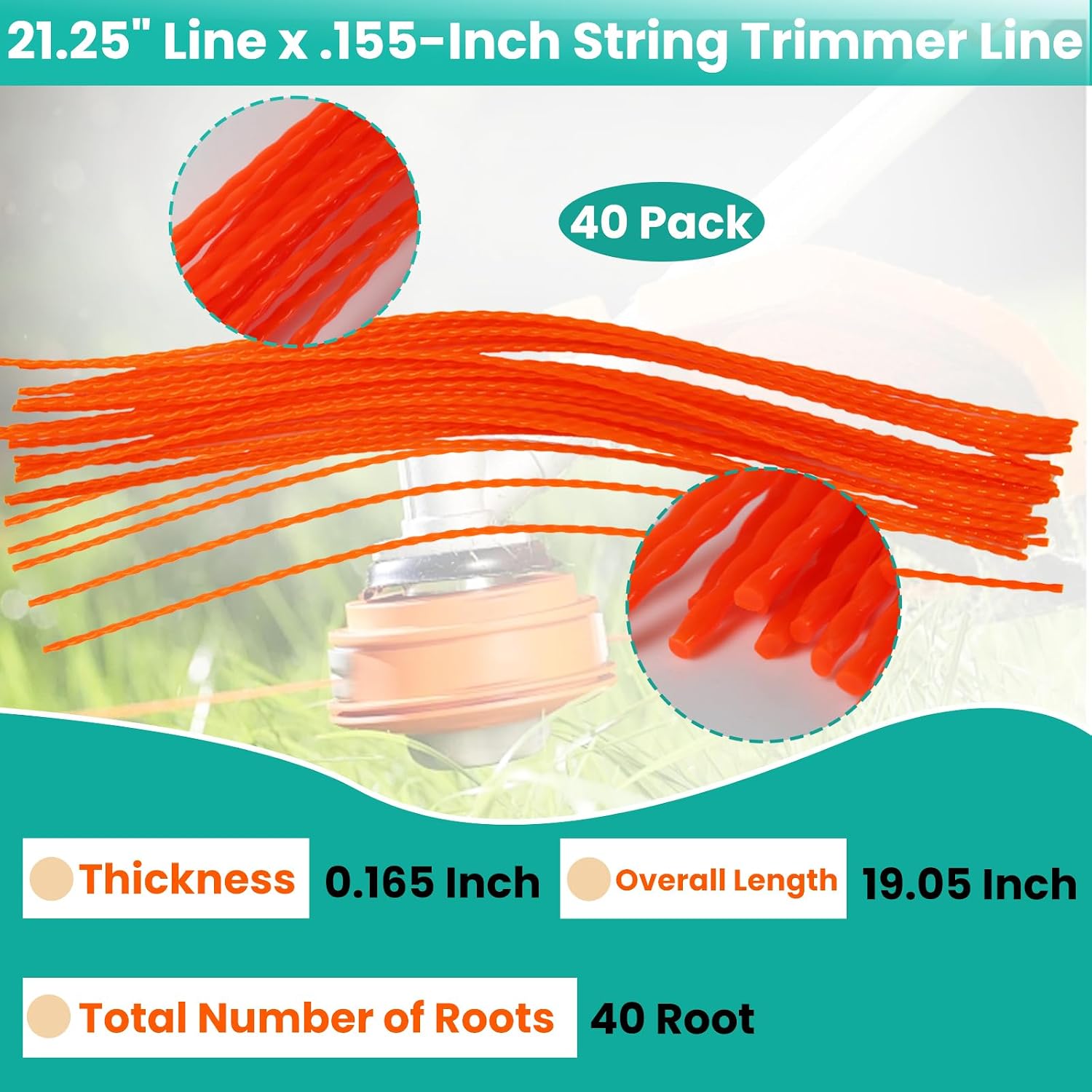40-Pack 21.25" Line x .155-Inch String Trimmer Line Compatible with S-ENIX, Earth-Quake, B-ILT, Toro 58620, Fits Universal Walk Behind Mower and Other Mowers that Fit The Line Size