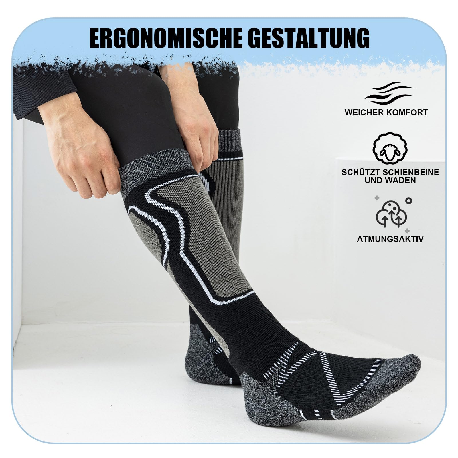 Effeet 2 Paia Calze da Sci in Lana Merino per Uomo Donna, Calze Termiche Calde e Morbide per Inverno, Calzini Lunghe con Imbottitura per Snowboard, Sci, Caccia e Escursioni