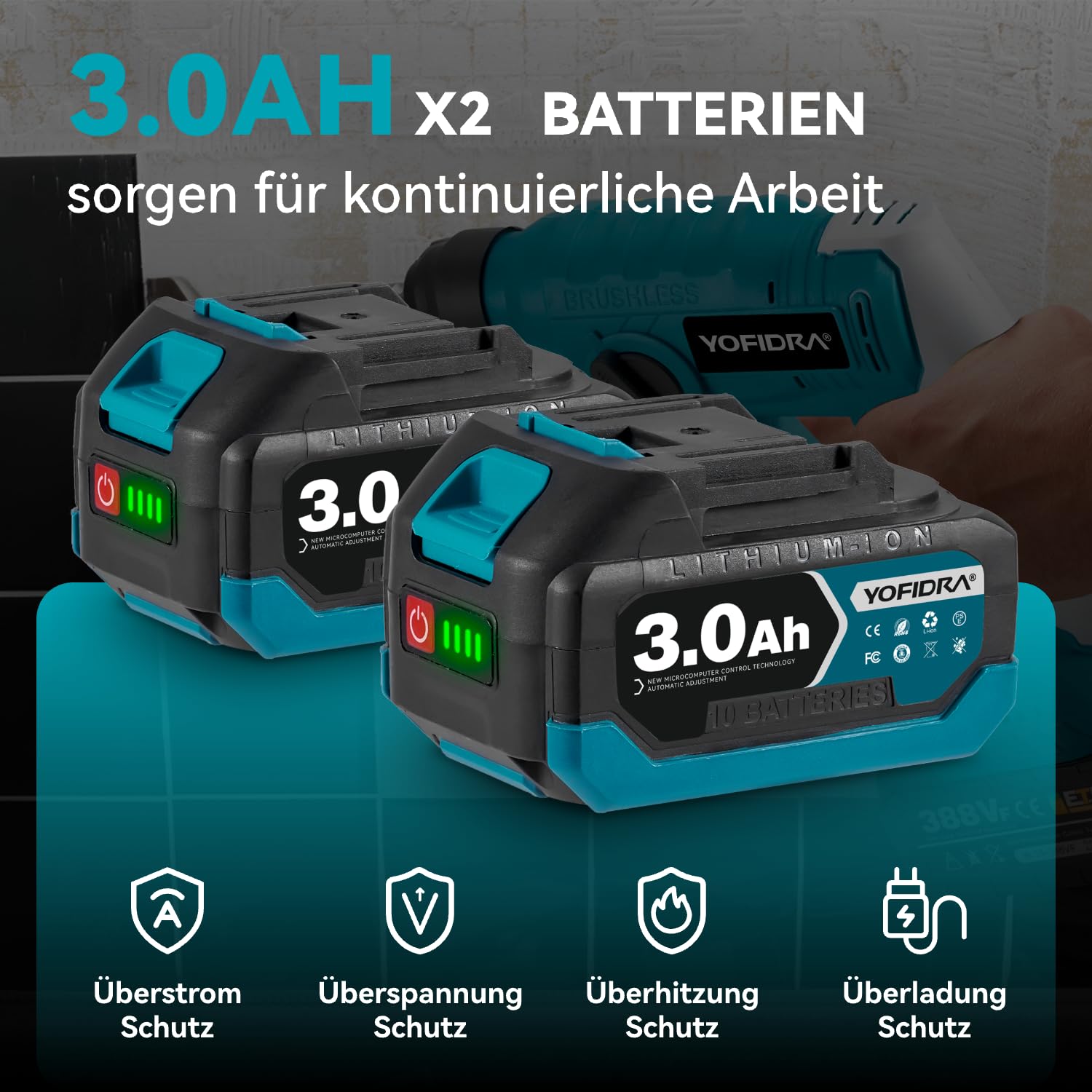 Perforateur Sans Fil YOFIDRA 18V – Kit Complet Avec Chargeur, 2 Batteries Et Accessoires