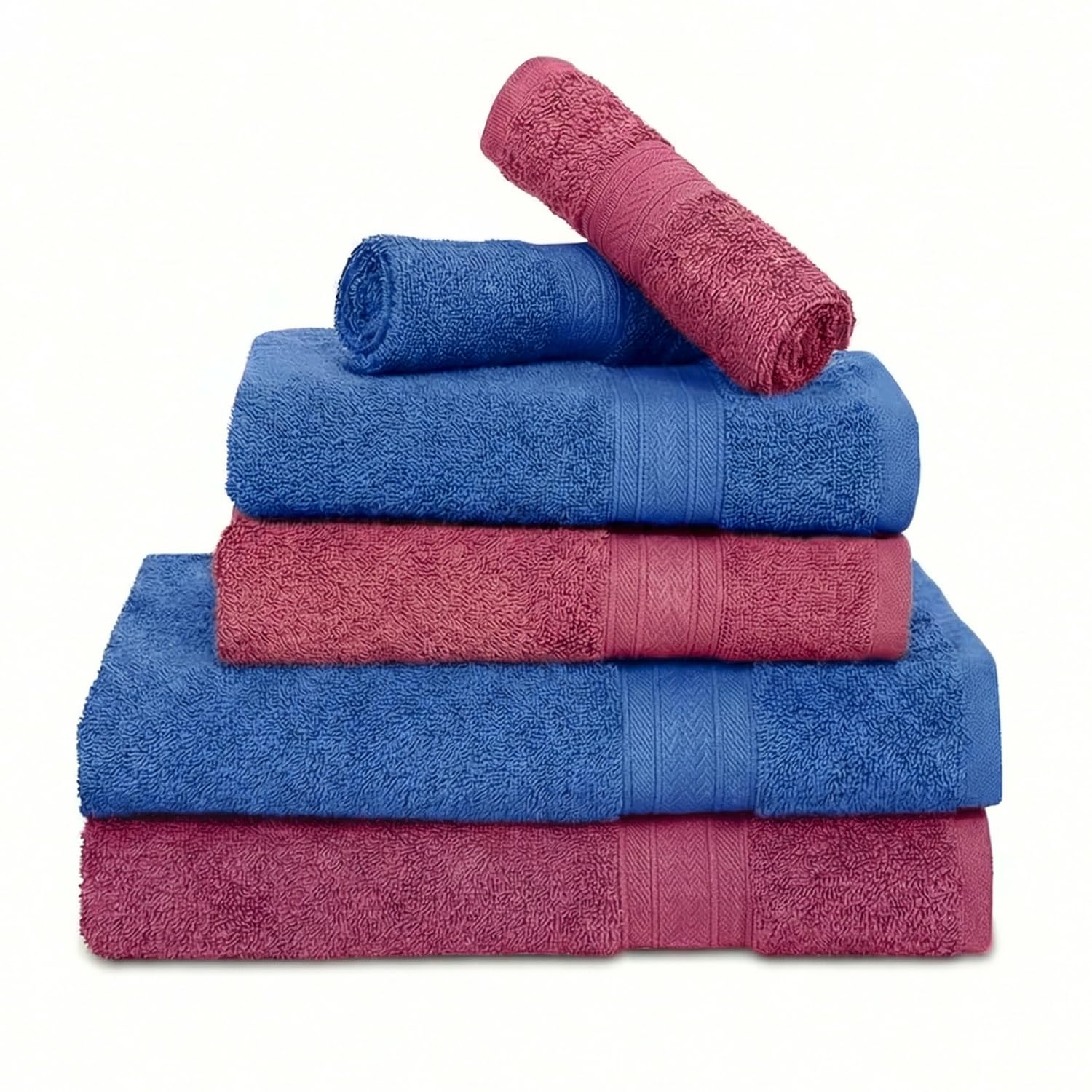 Haus & Kinder Harmony Combed Bath Set Pack Of 6 | Ultra Soft, Super Absorbent, 100% Cotton Towels for Men, Women | Bathing Towels For Bathroom, Gym, Travel, Sports & Yoga | 500 GSM | Cobalt & Mulberry-picture-19