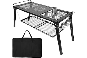 Folding Camping Table Portable, Metal Outdoor Grill Table Sturdy for Outside Events
