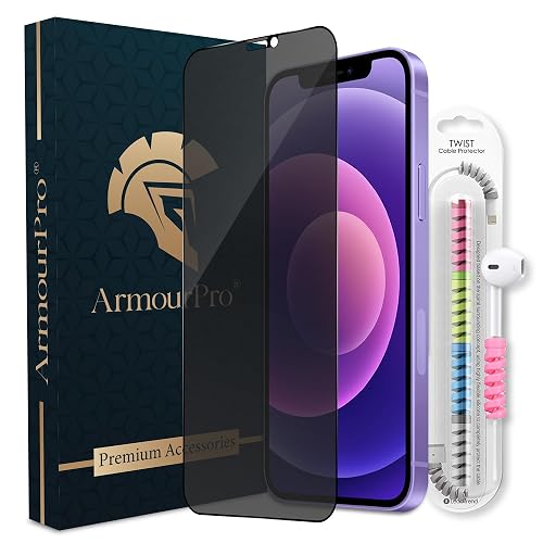 ArmourPro Matte Privacy Tempered Glass for iPhone 12 Mini, Anti-Spy Anti-Glare Screen Protector, Edge-to-Edge Full Coverage, 9H Anti Scratch, Smooth Touch, Easy Installation Kit with Cable Protector