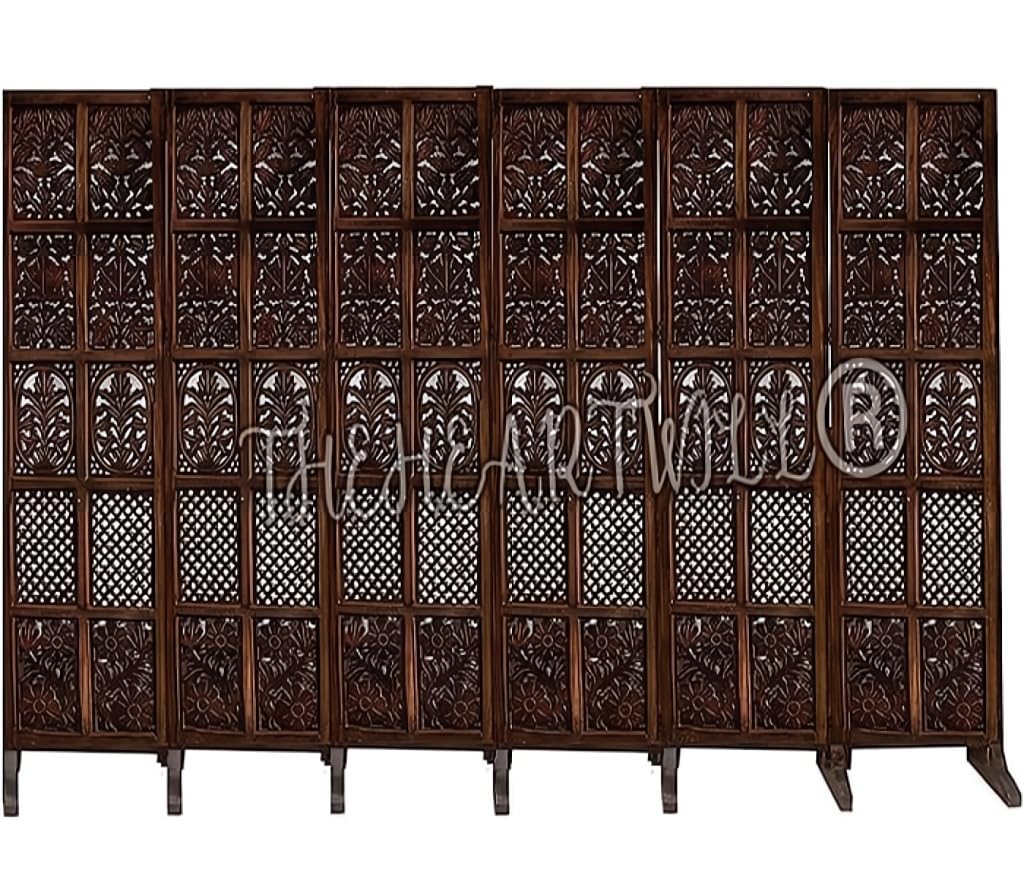 THEHEARTWILL® Partition Wall Divider – Wooden Room Divider for Home, Hall, Pooja Room & Living Area | Folding Partition Screen & Room Separator. (6 Panels (with Stands))