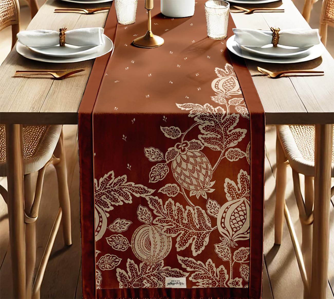 Double Layer Cotton Table Runner with Border - Fruits Print, Machine Washable - Dining Table Décor for Farmhouse & Modern Homes