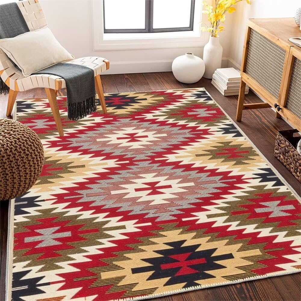 Tapis de salon unicolore rouge géométrique 100x200 pour chambre enfant