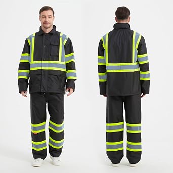 ProtectX Hi Vis Reflective Safety Rain Jacket and Pant Suits Workwear