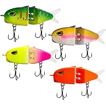 4Pcs Multi-Jointed Glide Bait, Slow Sinking ABS Mini Glide Bait Lures, Realistic Injured Fish Swim Action, Green Orange Yellow Wheat Hard Swimbait for Freshwater Saltwater Bass Fishing