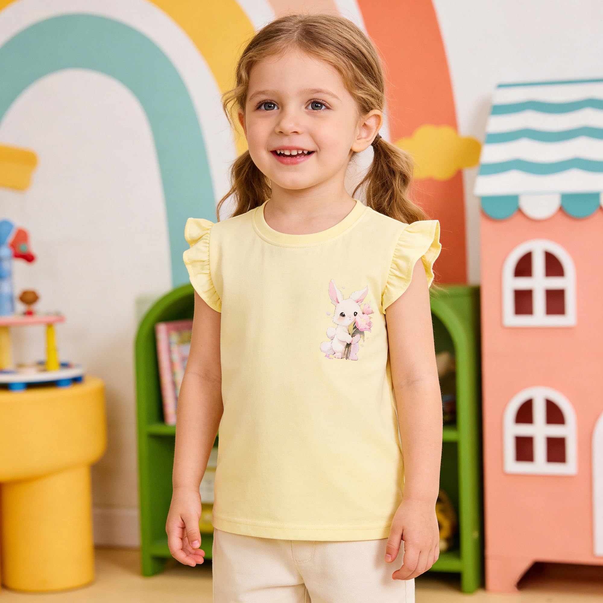 Pilipulu Camisetas de Manga Corta Niñas, Camiseta Algodon para Niña de Verano, Cuello Redondo T-Shirts Moda Informal Tops para Niños 3-8 Años — view 3