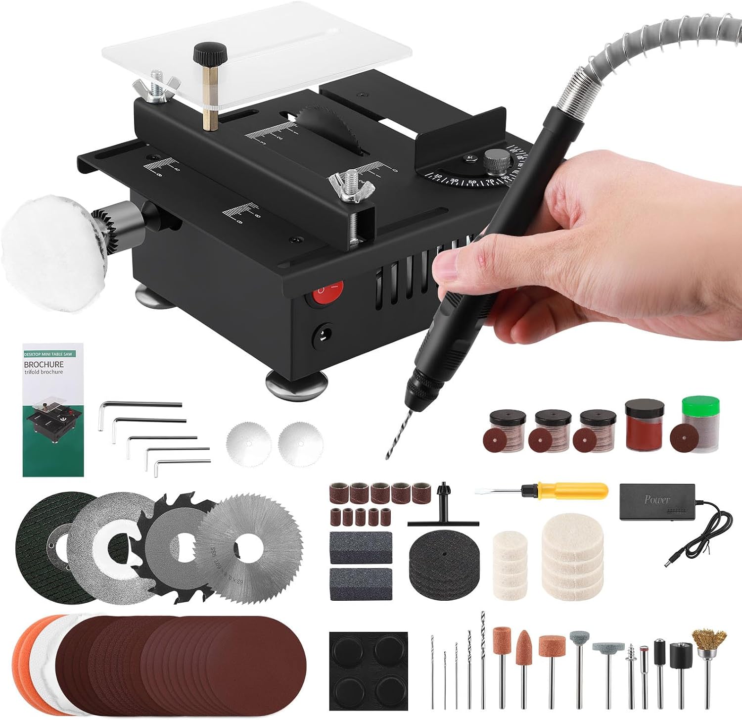 Mini Multifunctional Table Saw 100 W Table Saw for Crafts 7-Speed Power Supply Portable Electric Wood Cutting Table Cutter Adjustable Miter Table Saw for Wood Plastic Acrylic 02
