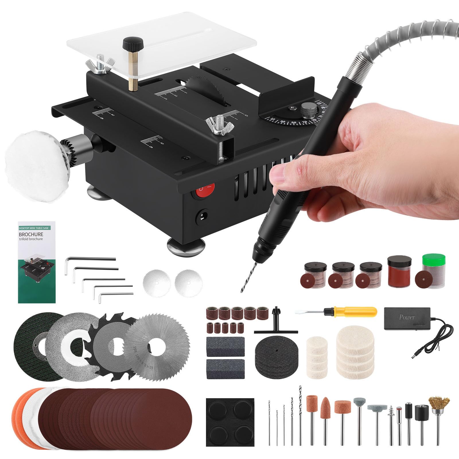 Mini Multifunktions Tischkreissäge, 100W Tischsäge für Handwerksarbeiten, 7-Gang-Netzteil Tragbarer Elektrischer Holzschneidetischcutter Verstellbare Gehrungstischsäge für Holz Kunststoff Acryl (02)