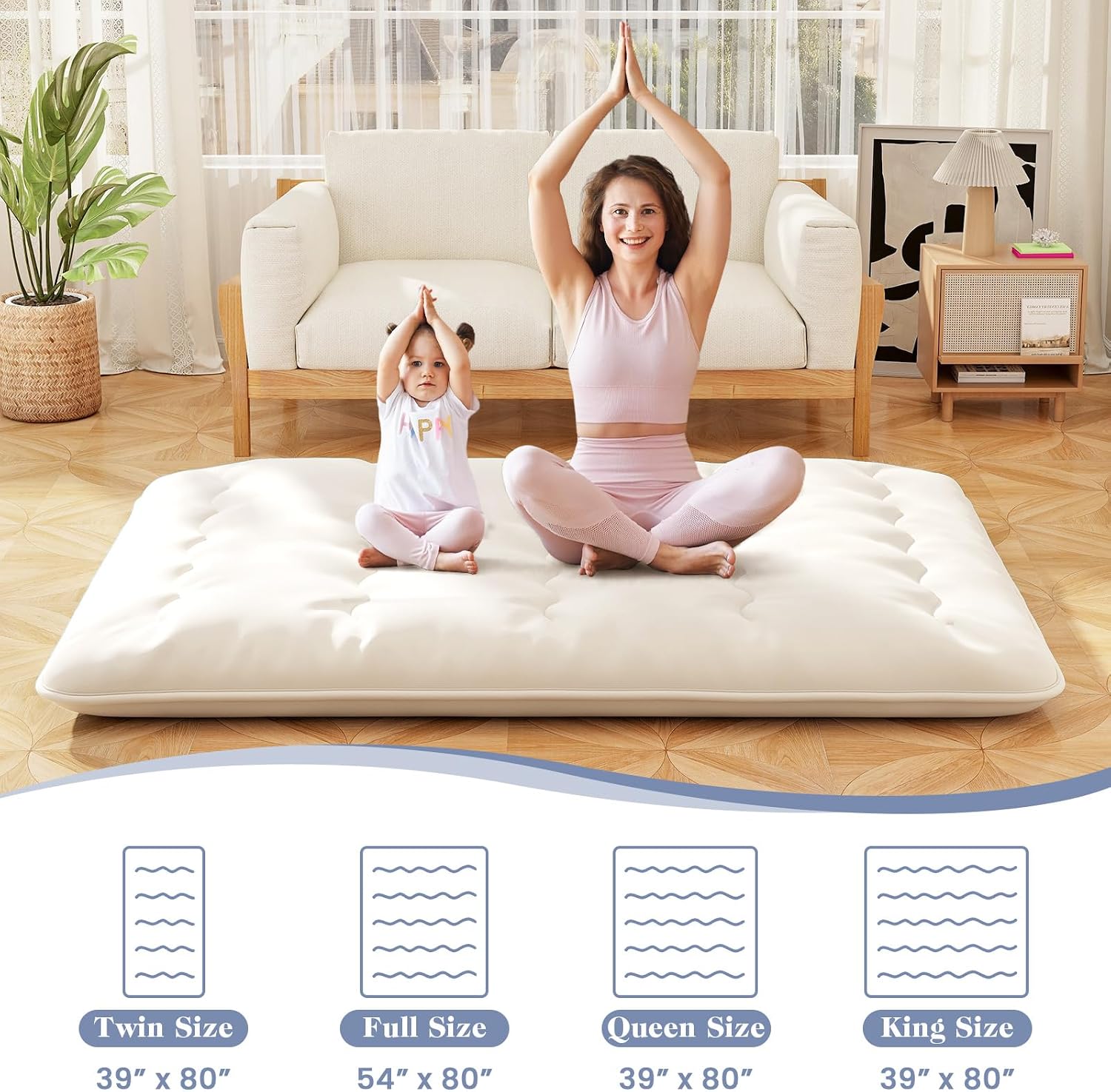Giantex Japanese Floor Mattress, 4 Inch Futon Mattress with Washable Cover & Storage Bag, Foldable Roll up Mattress Tatami Mat, Portable Sleeping Pad for Camping, Dormitory, Beige, Queen