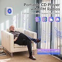 Vista 5 de Reproductor de CD portátil Bluetooth recargable: Reproductores de CD para el hogar con 1800mAh Kegaudio Reproductor de CD de escritorio de pared