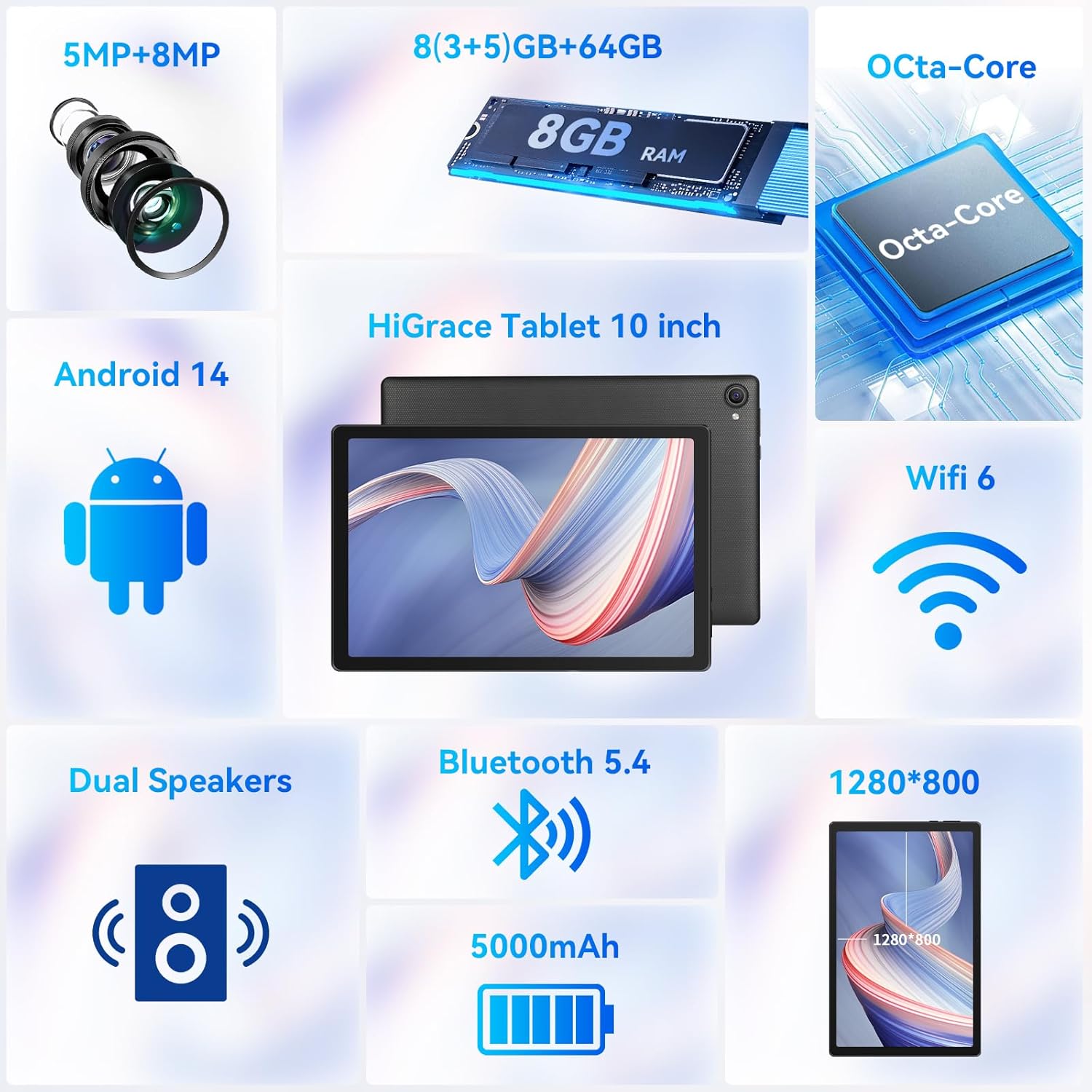 Tablet 10 inch, Android 14 Tablet Octa-Core Processor with 64GB Storage/1 TB Expansion, Dual 5MP+8MP Camera, WiFi 6, Bluetooth, Performance Tablet (Black) - Image 2