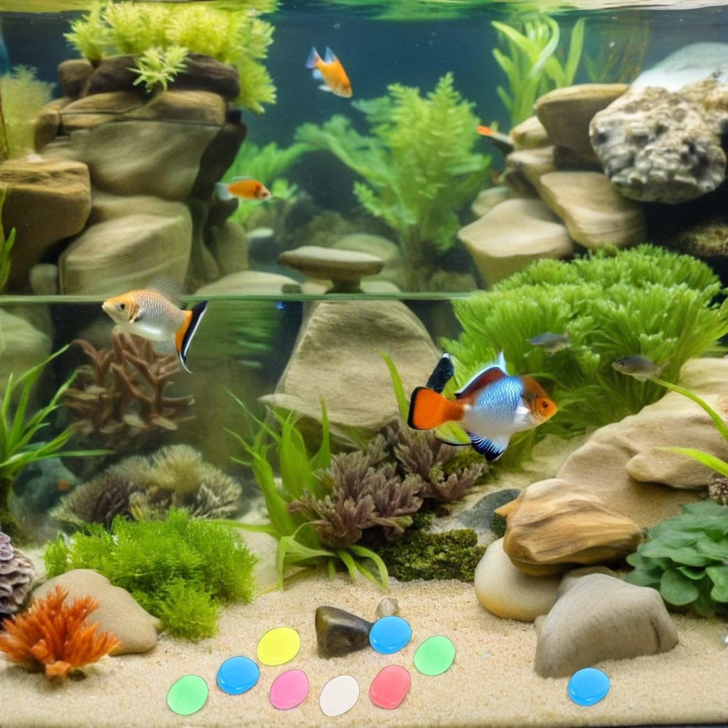 BESTonZON Glow Aquarium Rocks 30pcs Resin Pebbles for Fish Tank Xmas Decor