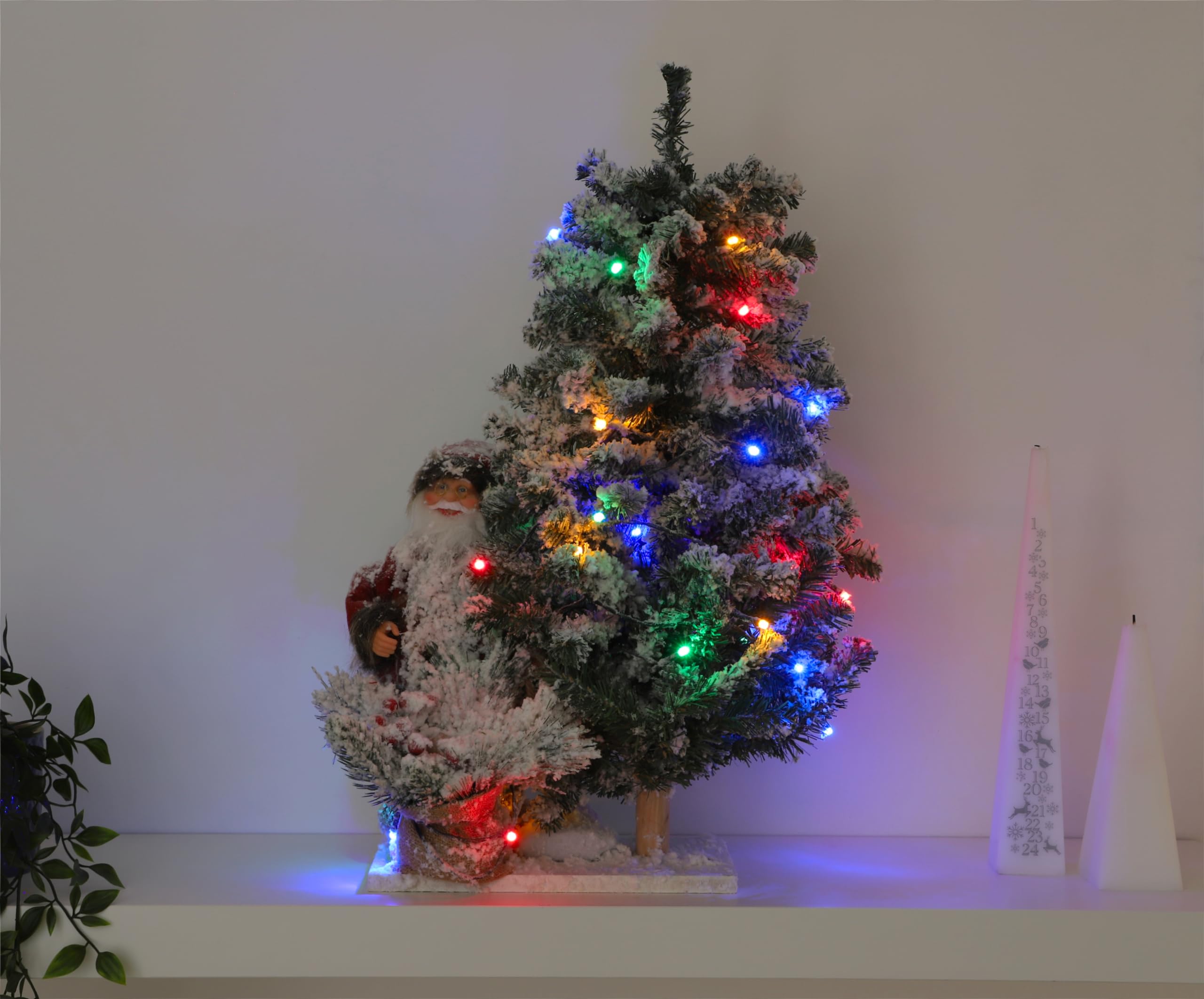 50cm con Pilas del Flocado Santa y decoración del árbol de Navidad con Grande del Multicolor de Luces LED
