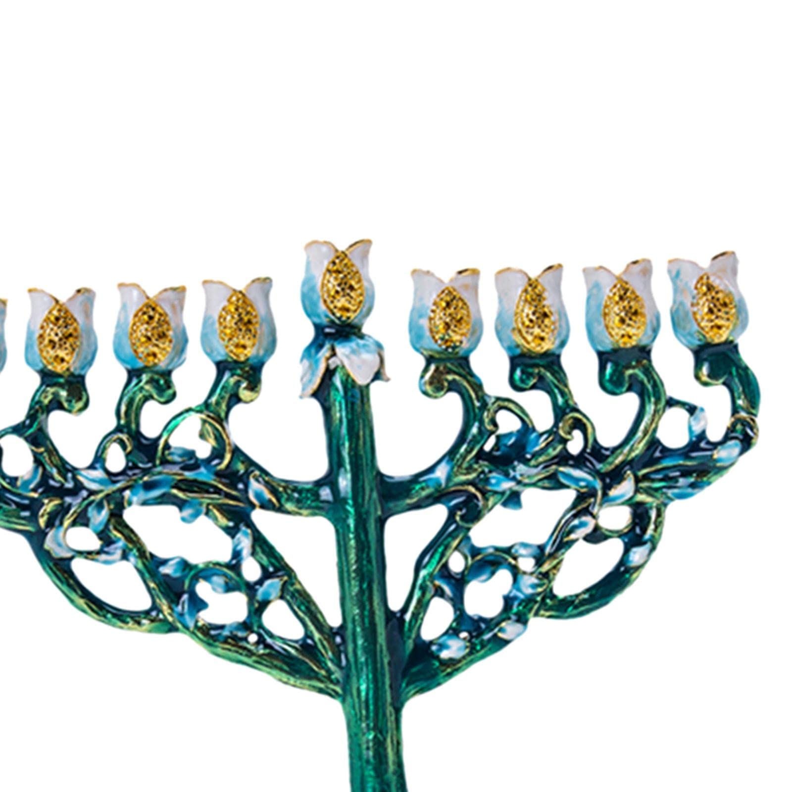 Baoblaze Menorah smaltato Hanukkah Dipinto a Mano Bejeweled Jewish con candelabri ingioiellati Accenti - Verde