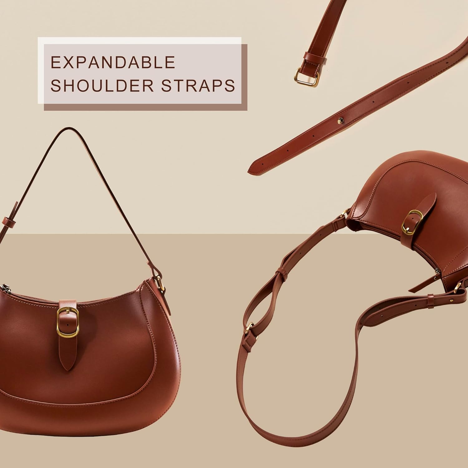 SUNLIGHT LEAVES Vintage Vegan Leather Crescent Hobo Bag For Women Lunar Shoulder Purse Satchel Under Arm Lady Handbag - Image 6