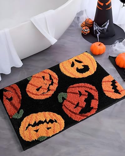 DEXDE Fall Halloween Bathroom Rugs Fun Pumpkins Bath Mat for