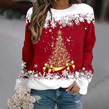 Weihnachtspullover Damen Lustig - Weihnachtsbaum Design U-Ausschnitt S-3XL