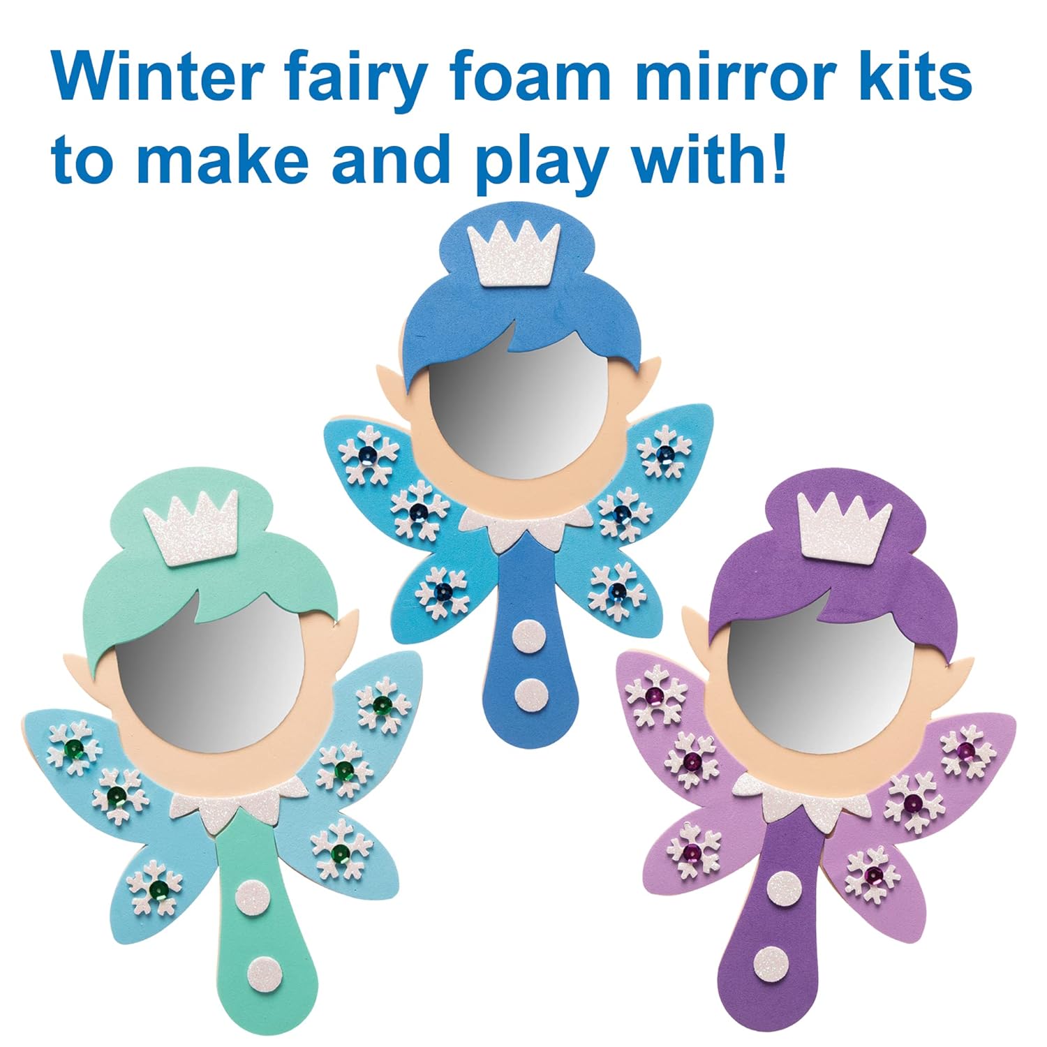 Baker Ross FE876 Winter Fairy Mirror Kits - Pack of 4, Make Your Own Mirrors, Foam Crafts for Children to Make and Decorate,