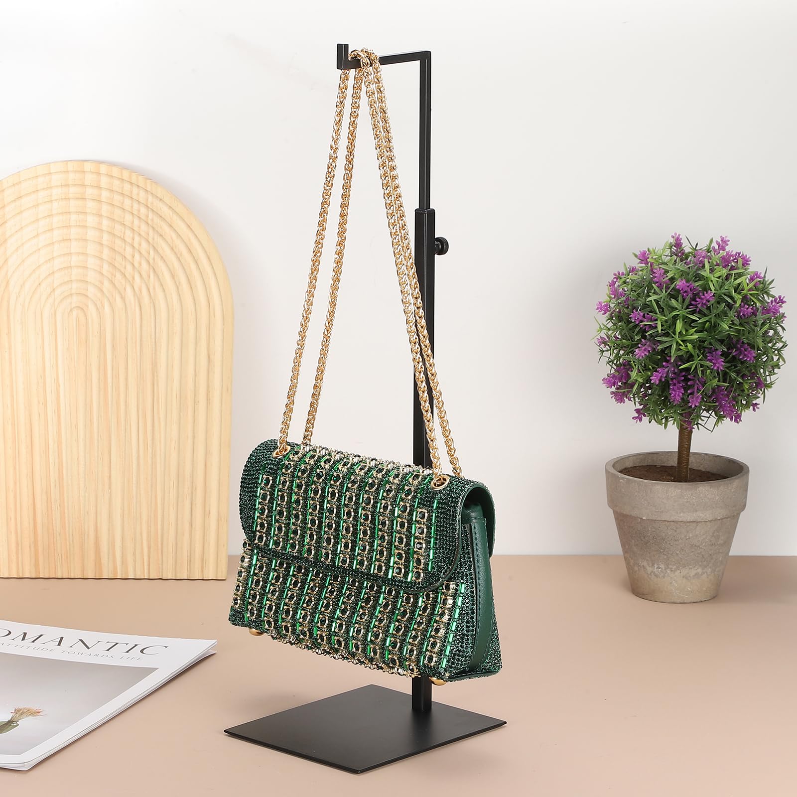 QUARKZMAN 2 Pack Porte-Sac À Main En Acier Inoxydable Support Réglable Pour Présentation De Sacs Support À Crochet Unique Pour Comptoir De Boutique Maison Ou Magasin, Noir Mat