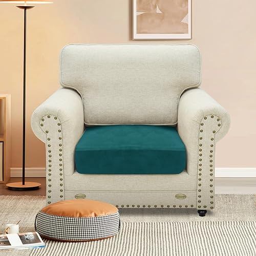 Miniatura 2 de MAXIJIN Funda de cojín elástica de terciopelo ajustable para sofá, paquete de 1 funda de cojín para asiento de sillón individual con parte inferior